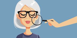 Illustration of a women with her skin under microscope showing aging