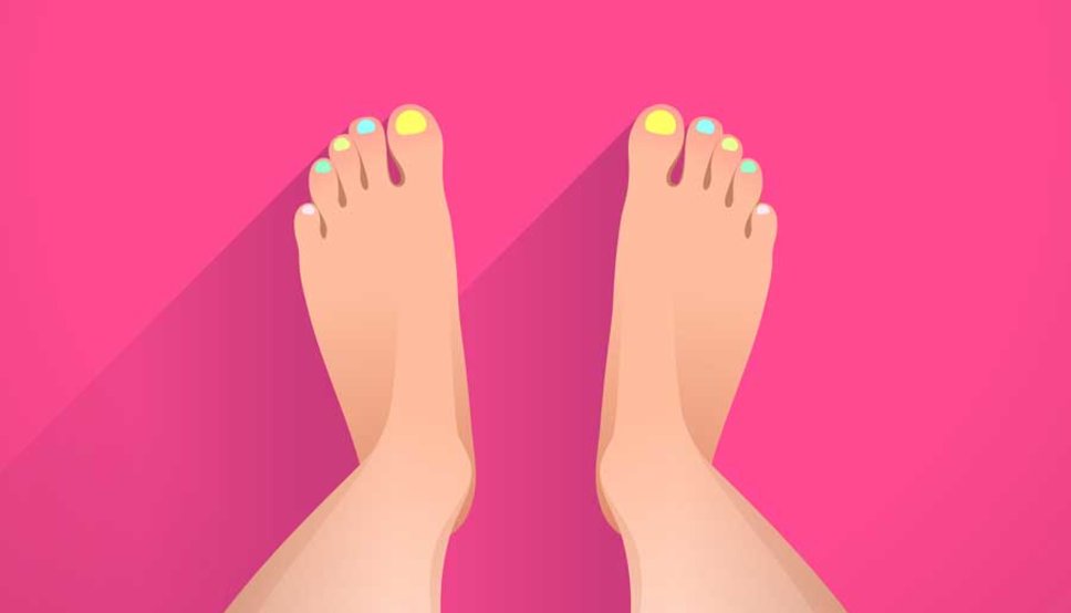 Graphic of women's feet with bright nail polish