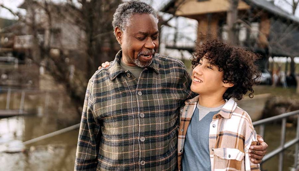 Grandfather and grandson outside