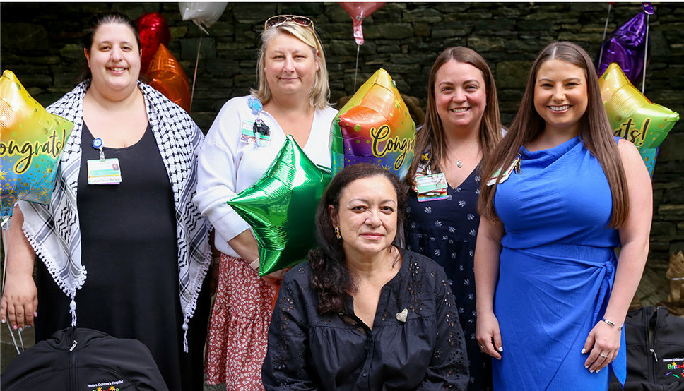 Front: Nancy Pires, BSN, RN, CCRN Back: Jessica Pratas, LICSW; Melinda Pacheco, ADN, RN; Laura Moynihan, LICSW; Jennifer Bairos, BSN, RN