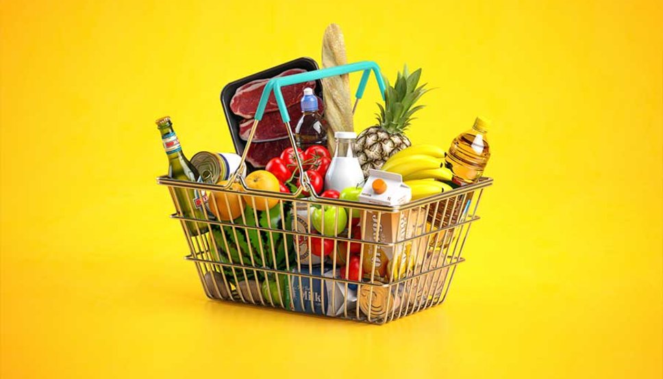 Healthy groceries in shopping basket