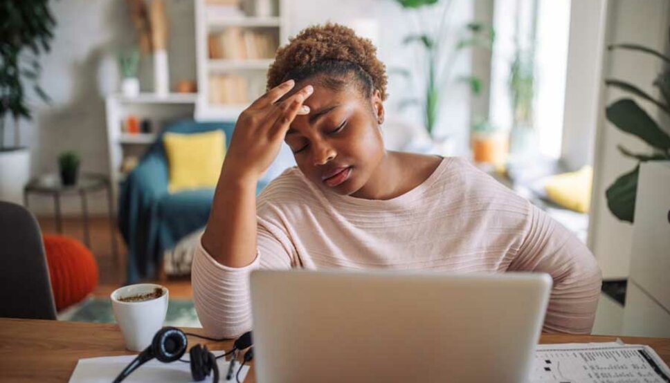 Women stressed at computer