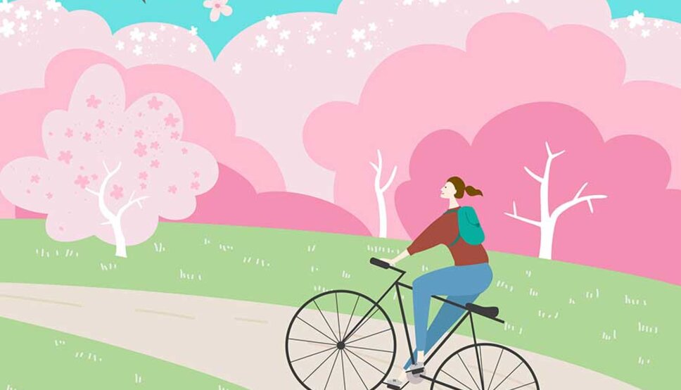 Graphic of women riding bike