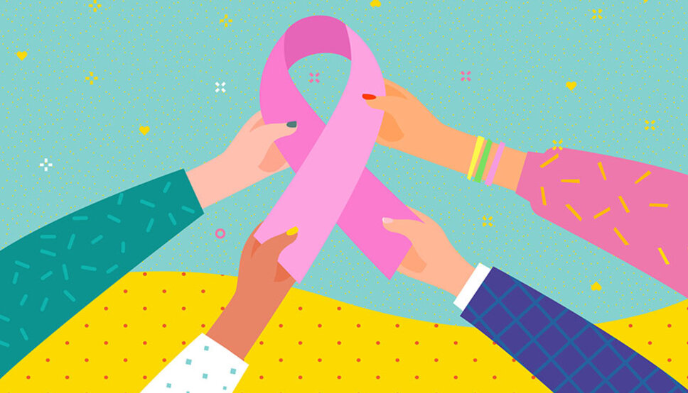 Graphic of hands holding pink ribbon