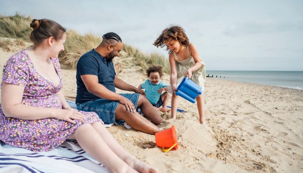 group of people sitting on the beach