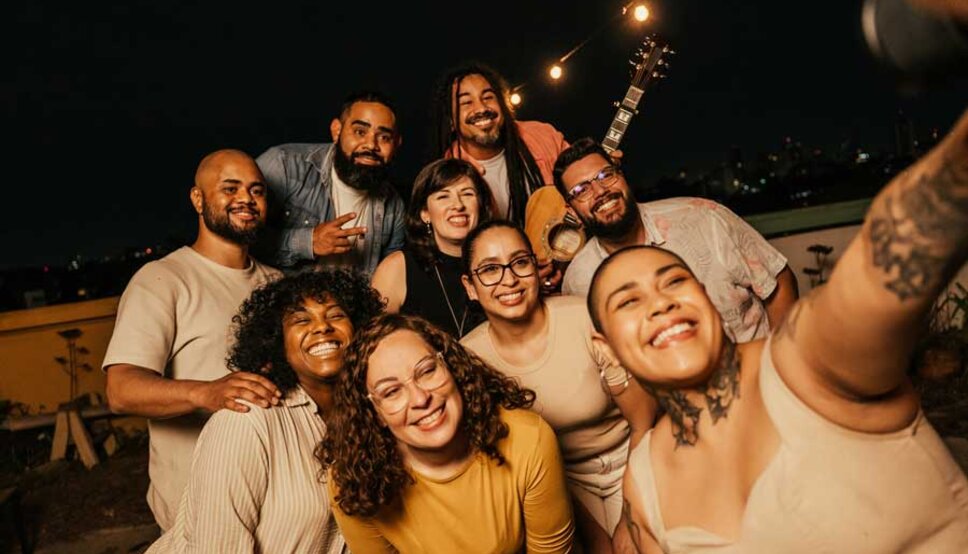 Group of millennials out at night