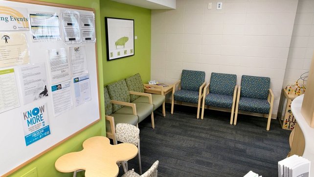 The waiting area at the Verrecchia Clinic has plenty of space in which to stretch out.