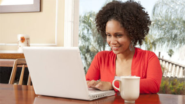 Woman working at a laptop