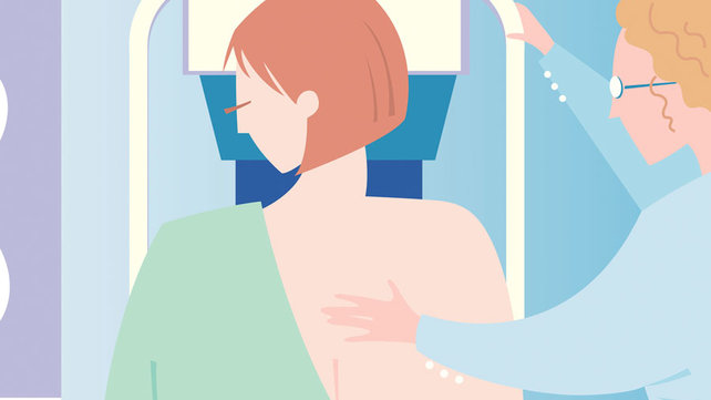 Graphic of women getting a mammogram