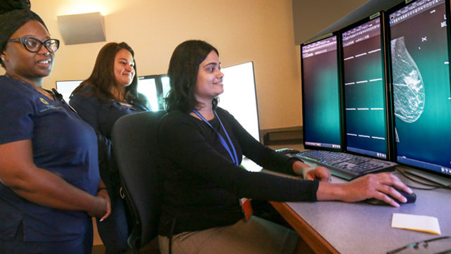 Students are shown how to read a mammography