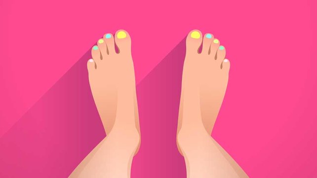 Graphic of women's feet with bright nail polish