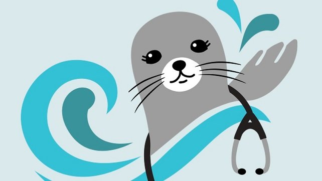 Graphic illustration of a grey seal with a stethoscope