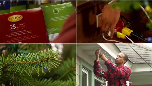 Photo collage of people decorating for the holidays