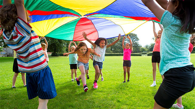 Children playing in a park.