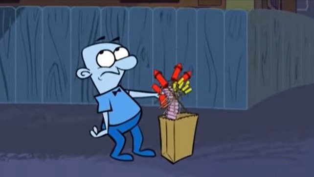 Animated Dan Doofus learns playing around with fireworks is no holiday
