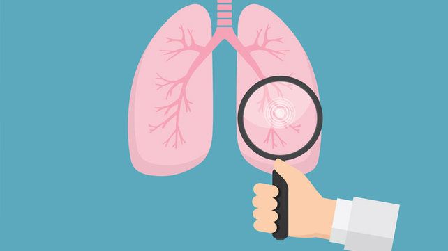graphic of lungs and magnifying glass