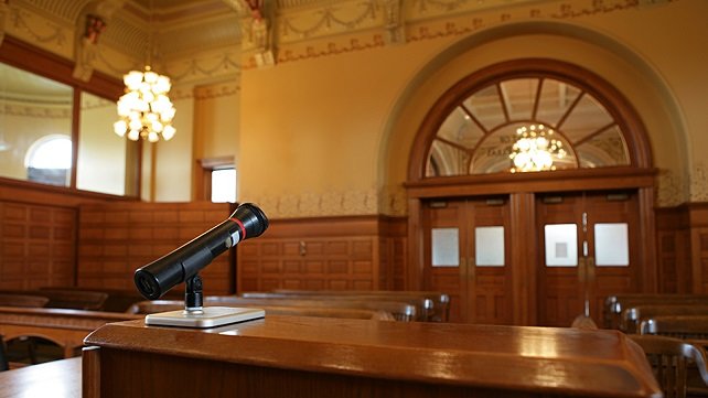 Photo of inside an empty courtroom