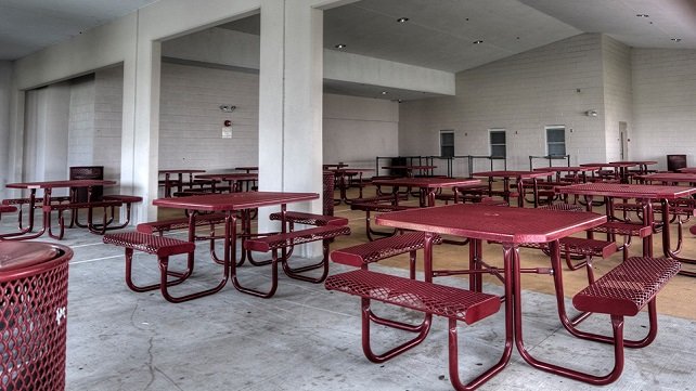 Empty cafeteria inside a correctional facility