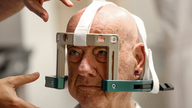 Robert Connelly undergoes preparation for the focused ultrasound.