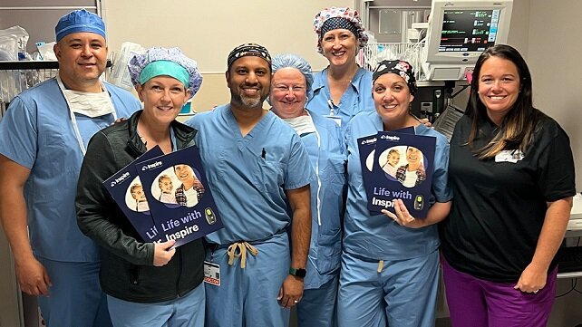 An Inspire patient with staff at Morton Hospital's Sleep Center in Taunton, MA.