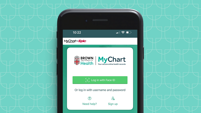 Photo of a mobile phone with the MyChart app open on it.