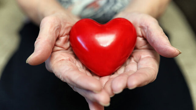 Elderly hands holding heart