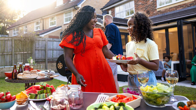 Friends at outside barbeque