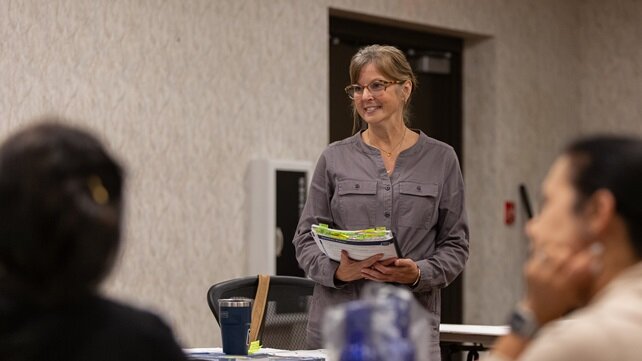 An instructor leading a free Diabetes Prevention Program class at the Brown University Health Community Health Institute.