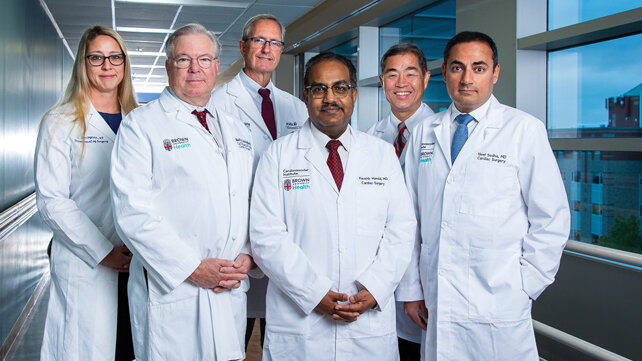 Pictured, from left to right, are Laura A. Scrimgeour, MD; Mark J. Cunningham, MD; Frank W. Sellke, MD; Kaushik Mandal,MD; David Yuh, MD; and Neel R. Sodha, MD.