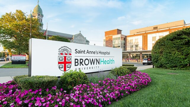 Saint Anne's Hospital exterior with chapel behind it
