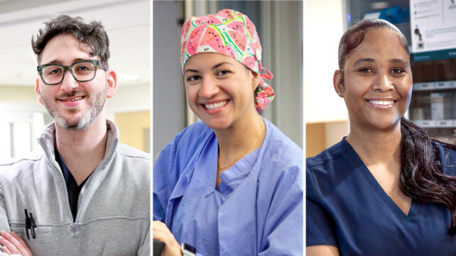Composite image of three smiling newly graduated registered nurses