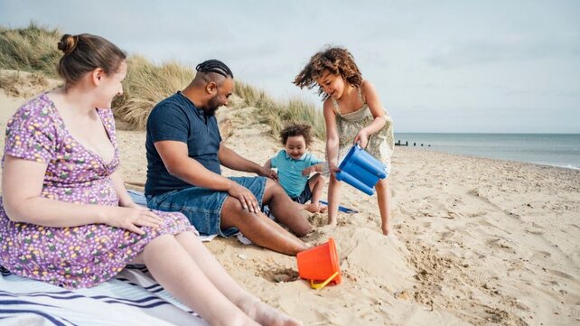 group of people sitting on the beach