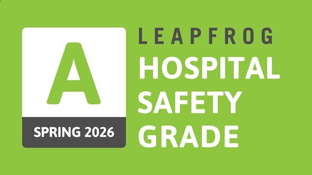 Graphic showing the Leapfrog Hospital Safety Grade of A for Spring 2026.