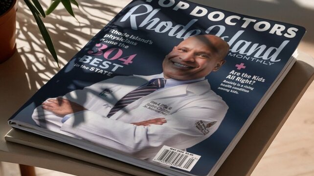magazine with a doctor on the cover sitting on a table