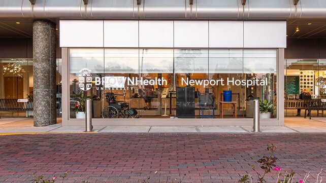 Newport Hospital front door with Brown University Health branding