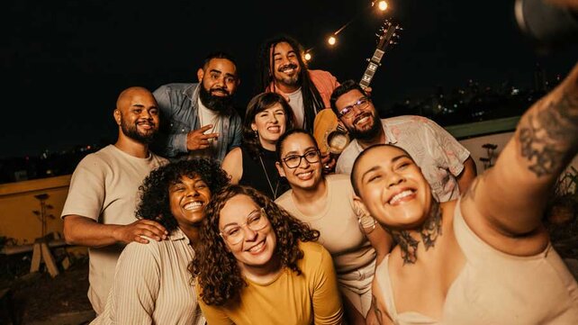 Group of millennials out at night