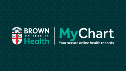 MyChart logo on dark green background